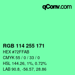 Color code: RGB 114 255 171 | qconv.com