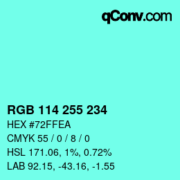 Color code: RGB 114 255 234 | qconv.com
