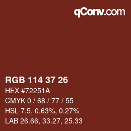 Color code: RGB 114 37 26 | qconv.com