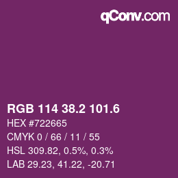 カラーコード: RGB 114 38.2 101.6 | qconv.com