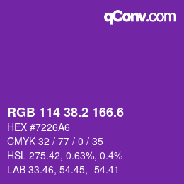 カラーコード: RGB 114 38.2 166.6 | qconv.com