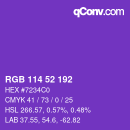 Color code: RGB 114 52 192 | qconv.com