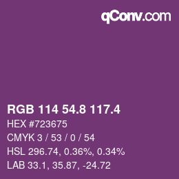 カラーコード: RGB 114 54.8 117.4 | qconv.com