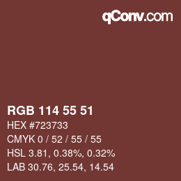 Color code: RGB 114 55 51 | qconv.com