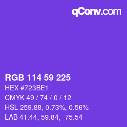 Color code: RGB 114 59 225 | qconv.com