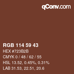 Color code: RGB 114 59 43 | qconv.com