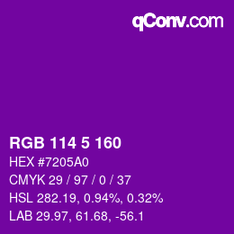 Color code: RGB 114 5 160 | qconv.com