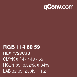 Color code: RGB 114 60 59 | qconv.com