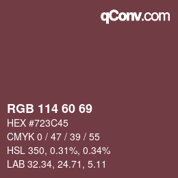 Código de color: RGB 114 60 69 | qconv.com