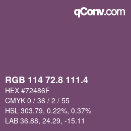 カラーコード: RGB 114 72.8 111.4 | qconv.com