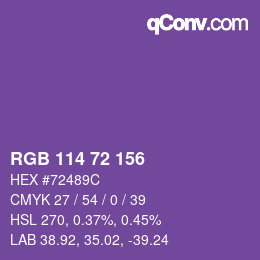 Farbcode: RGB 114 72 156 | qconv.com