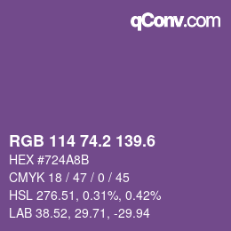 カラーコード: RGB 114 74.2 139.6 | qconv.com