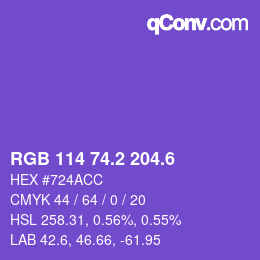 カラーコード: RGB 114 74.2 204.6 | qconv.com