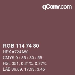 カラーコード: RGB 114 74 80 | qconv.com