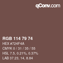 Color code: RGB 114 79 74 | qconv.com