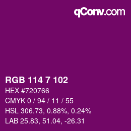 カラーコード: RGB 114 7 102 | qconv.com