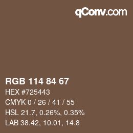 Color code: RGB 114 84 67 | qconv.com