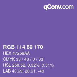 Color code: RGB 114 89 170 | qconv.com