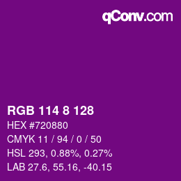 Color code: RGB 114 8 128 | qconv.com