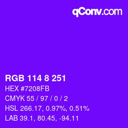 Color code: RGB 114 8 251 | qconv.com