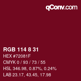 カラーコード: RGB 114 8 31 | qconv.com
