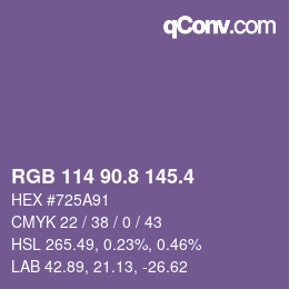 カラーコード: RGB 114 90.8 145.4 | qconv.com