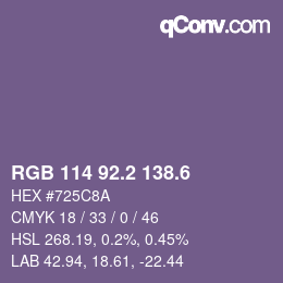 カラーコード: RGB 114 92.2 138.6 | qconv.com