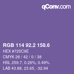 カラーコード: RGB 114 92.2 158.6 | qconv.com