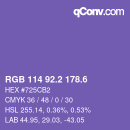 カラーコード: RGB 114 92.2 178.6 | qconv.com