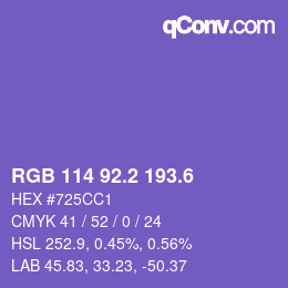 カラーコード: RGB 114 92.2 193.6 | qconv.com