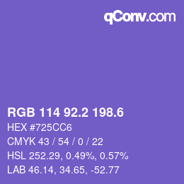 カラーコード: RGB 114 92.2 198.6 | qconv.com