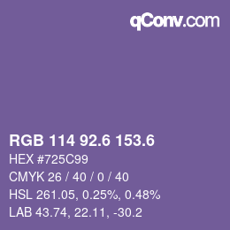 カラーコード: RGB 114 92.6 153.6 | qconv.com