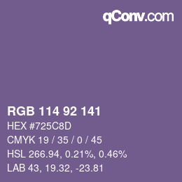 Color code: RGB 114 92 141 | qconv.com