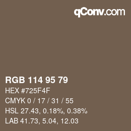 カラーコード: RGB 114 95 79 | qconv.com