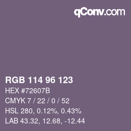 Farbcode: RGB 114 96 123 | qconv.com