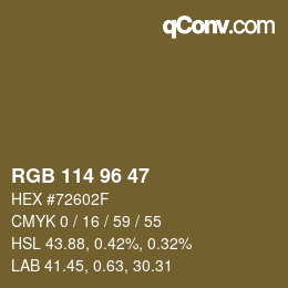 Color code: RGB 114 96 47 | qconv.com