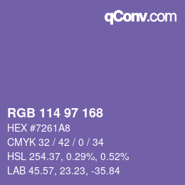 Código de color: RGB 114 97 168 | qconv.com