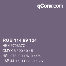 Color code: RGB 114 99 124 | qconv.com