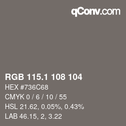 カラーコード: RGB 115.1 108 104 | qconv.com