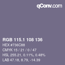 カラーコード: RGB 115.1 108 136 | qconv.com