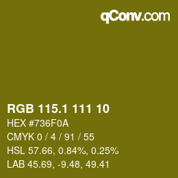 カラーコード: RGB 115.1 111 10 | qconv.com