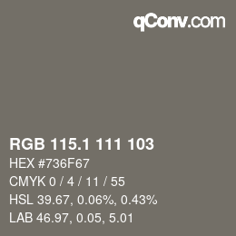 Color code: RGB 115.1 111 103 | qconv.com