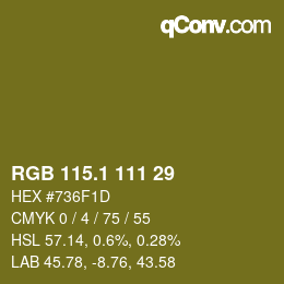 カラーコード: RGB 115.1 111 29 | qconv.com