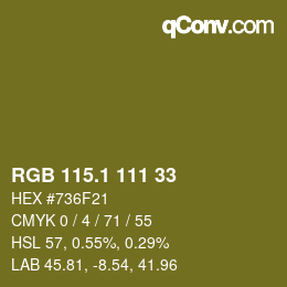 カラーコード: RGB 115.1 111 33 | qconv.com