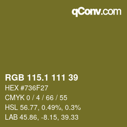 カラーコード: RGB 115.1 111 39 | qconv.com