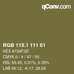 Color code: RGB 115.1 111 61 | qconv.com