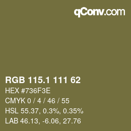 カラーコード: RGB 115.1 111 62 | qconv.com