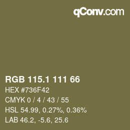 カラーコード: RGB 115.1 111 66 | qconv.com