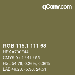 カラーコード: RGB 115.1 111 68 | qconv.com