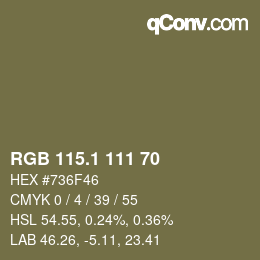 カラーコード: RGB 115.1 111 70 | qconv.com